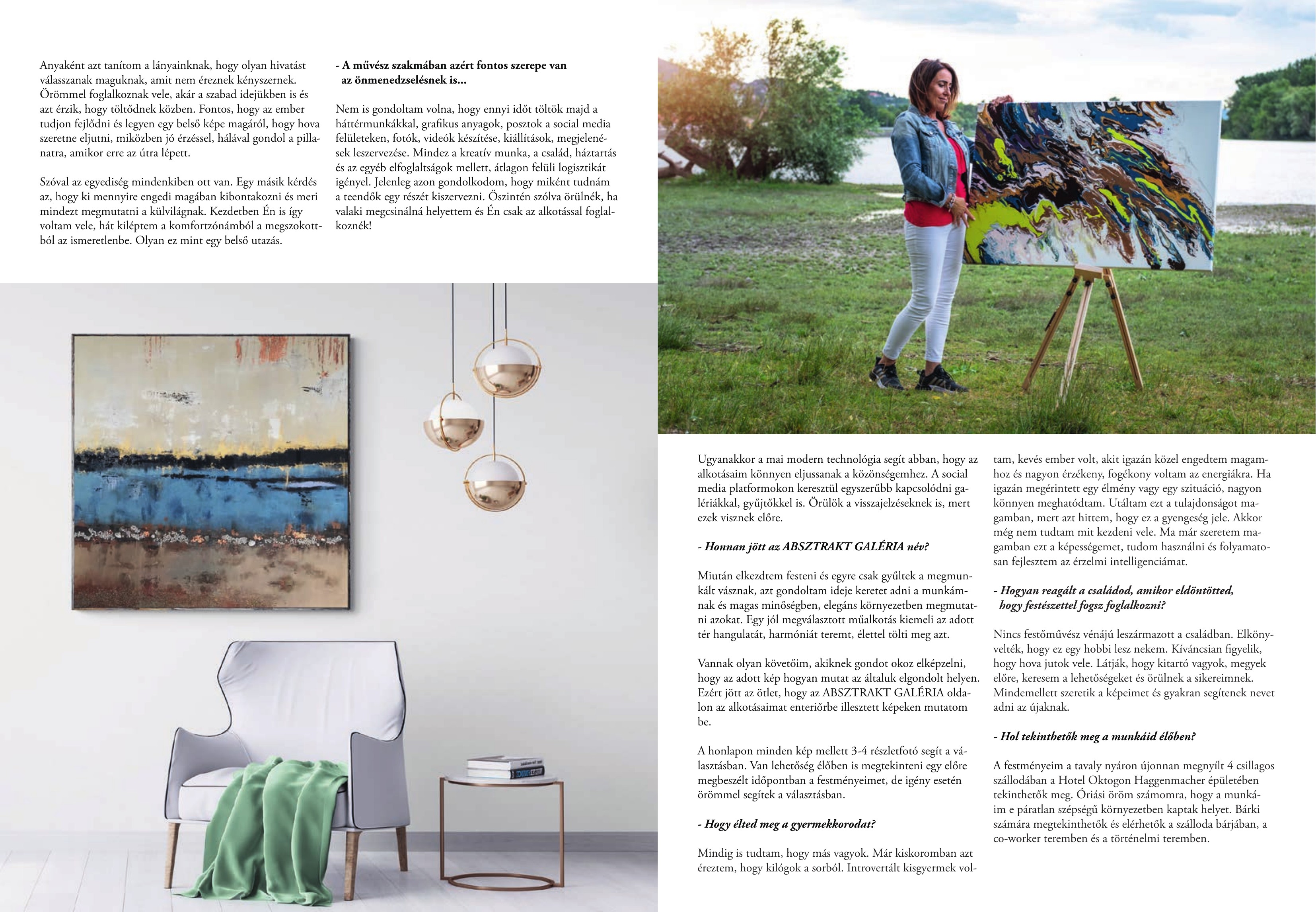 Kortárs absztrakt festmények enteriőrben Elek Andrea